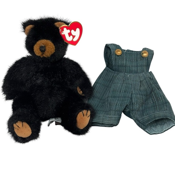Ty 1993 Ivan Grin & Bear it 9” Bendable Black Bear Plush with Removable Outfit - Picture 3 of 9